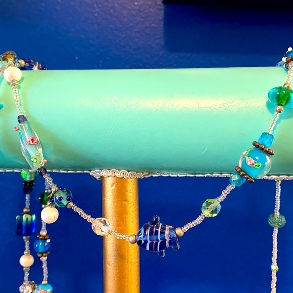 Gorgeous Handcrafted Glass Beads & Faux Pearl Necklace with Magnetic Clasp - Picture 2 of 4